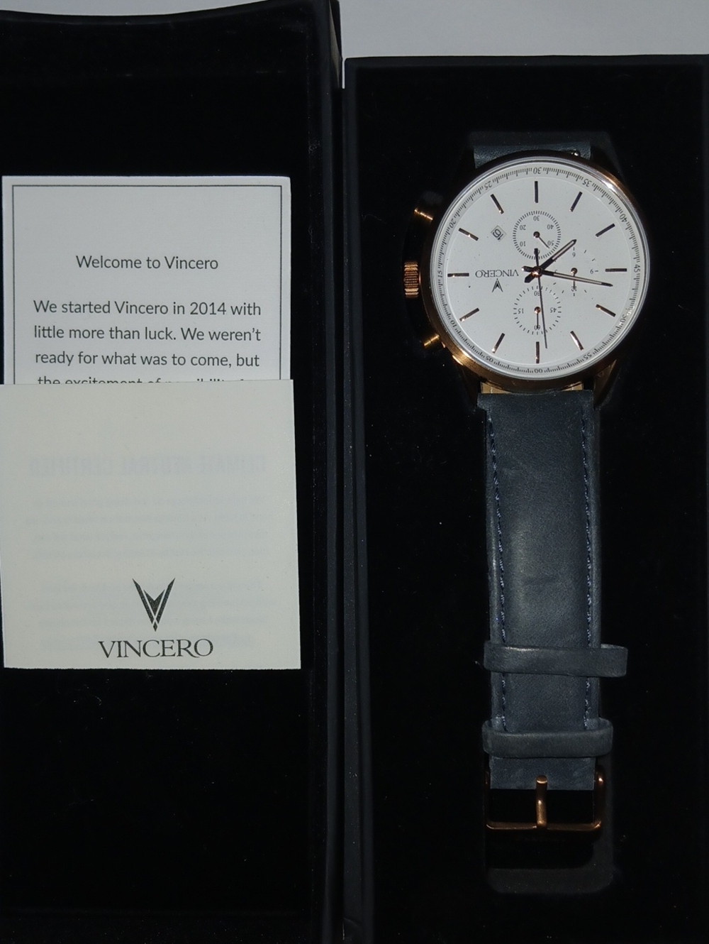 VINCERO Men’s Watch with Blue Strap and Rose Gold Case
